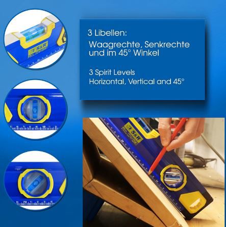 S&R Aluminium Wasserwaage, magnetisch mit 3 Libellen für 25,44€ (statt 35€)