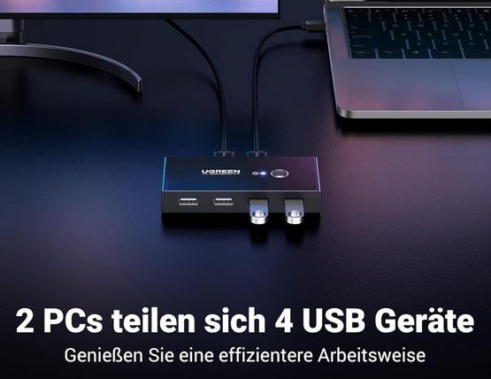 UGREEN 2 In 4 Out USB A Switch mit Kabel für 9,99€ (statt 15€)