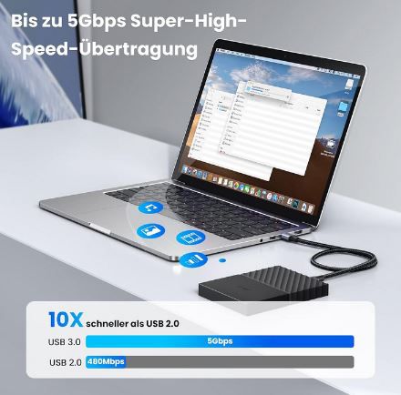 UGREEN USB 3.0 auf USB Kabel mit 0,5m für 6,39€ (statt 8€)