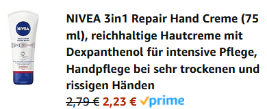 NIVEA 3in1 Repair Hand Creme ab 2,23€ (statt 3,50€)