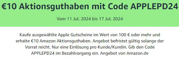 Amazon: 100€ Apple Gutschein kaufen & 10€ Amazon Guthaben bekommen