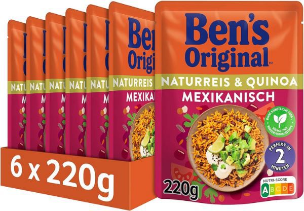 6er Pack Bens Express Reis & 3 Korn Mix mit Quinoa, Mexikanisch ab 7,19€ (statt 14€)
