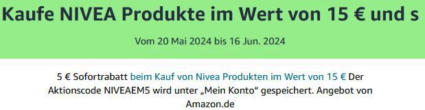 Amazon: Nivea Produkte für 15€ kaufen und 5€ Rabatt sichern