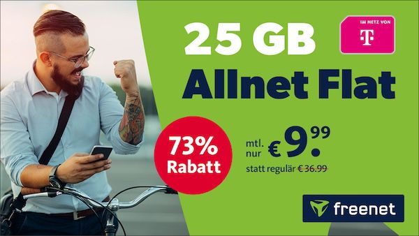 🔥 Telekom Allnet Flat von freenet mit 25GB LTE für 9,99€ mtl.
