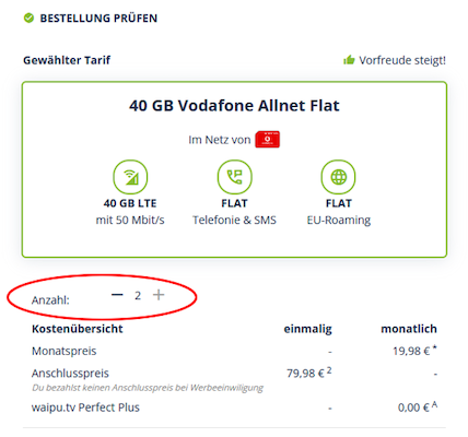 🔥 Vodafone Allnet 40GB für 11,99€ mtl. oder 2 Tarife für je nur 9,99€ mtl.