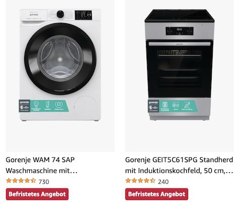 Amazon: Haushaltsgeräte von Gorenje z.B. Waschmaschine (9kg) für 417€ (statt 539€)