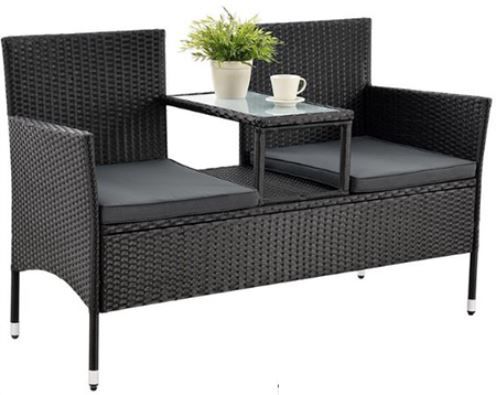 Juskys Monaco Polyrattan 2 Sitzer Bank mit Tisch & Kissen für 96,04€ (statt 119€)