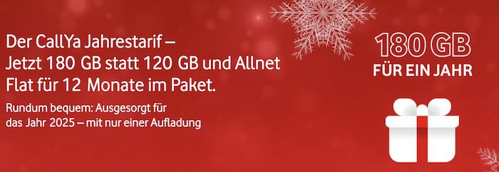 Vodafone Callya Jahrestarif mit 180GB 5G für 99,99€