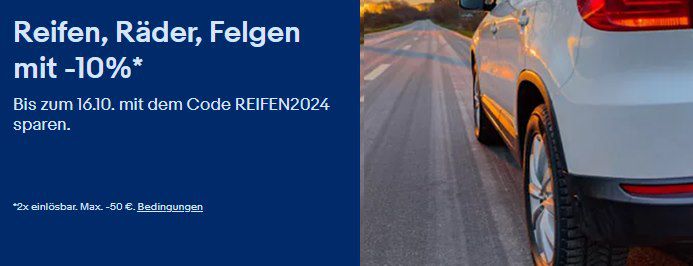 eBay: 10% Rabatt auf Reifen, Räder & Felgen   Goodyear, Pirelli, Continental uvm.