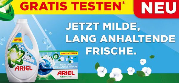 Ariel Frische Baumwollblüte Waschmittel gratis ausprobieren