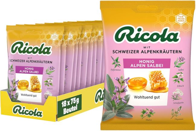 18 x 75g Beutel Ricola Honig Alpen Salbei Kräuterbonbons ab 20,46€ (statt 32€)