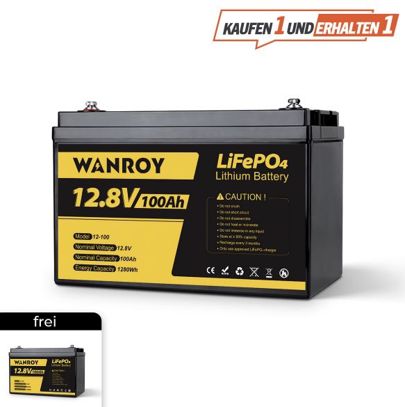 2x Wanroy LiFePO4 12,8V 100Ah Batterie für 350€ (statt 500€)