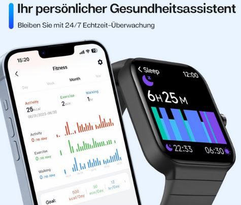 Aeac 1,7 Zoll Smartwatch mit Fitness Funktion für 19,59€ (statt 70€)