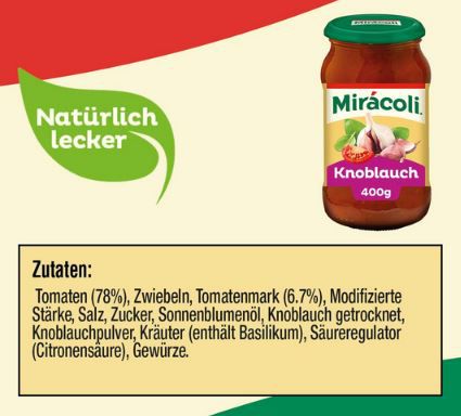 6er Pack Miracoli Pasta Sauce Knoblauch, je 400g ab 9,97€ (statt 14€)