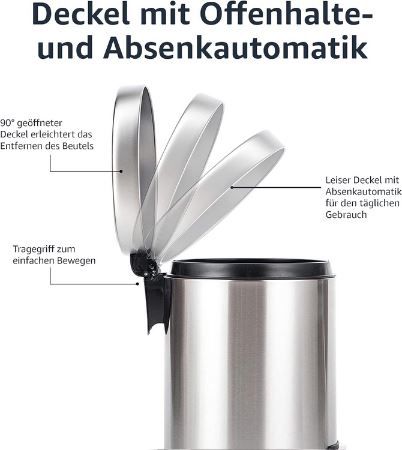 Amazon Basics Mülleimer mit Absenkautomatik, 5L für 20,88€ (statt 27€)