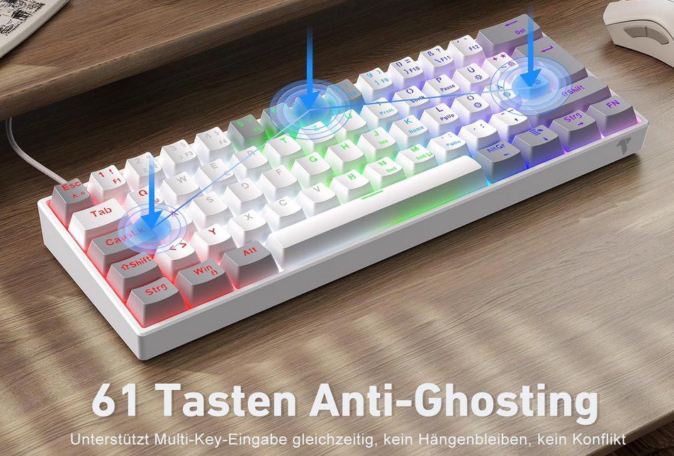 TECURS mechanische Gaming Tastatur mit Anti Gosting & LEDs für 23,99€ (statt 35€)