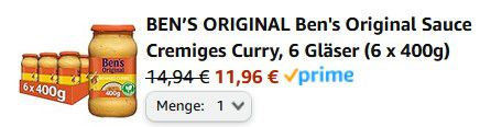 6x Bens Original Sauce Cremiges Curry ab 9,44€ (statt 17€)