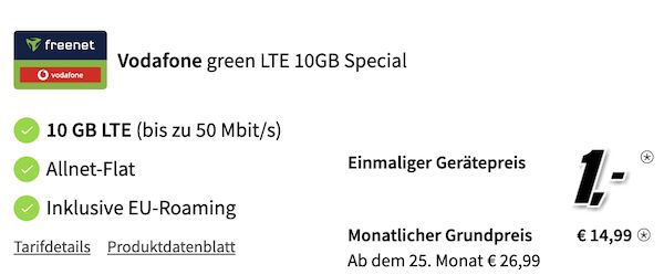 Samsung Galaxy S22 für 33€ + Vodafone Allnet 20GB für 17,99€ mtl.