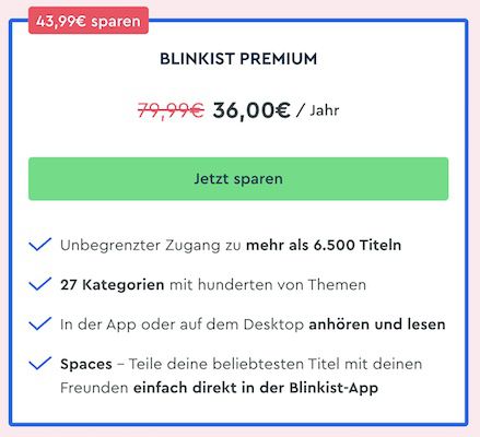 1 Jahr Blinkist Premium Sachbuch Zusammenfassungen für 36€ (statt 80€)