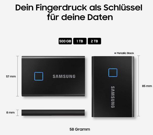 Samsung Portable SSD T7 Touch externe SSD 1TB für 99,99€ (statt 113€)
