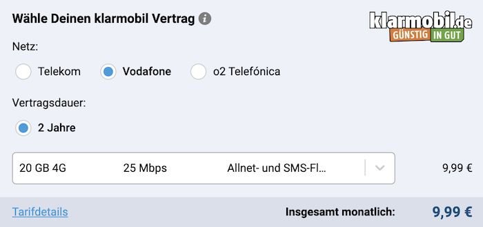 🔥 Vodafone Allnet Flat mit 20GB LTE für effektiv 3,74€ mtl. dank 150€ Bonus