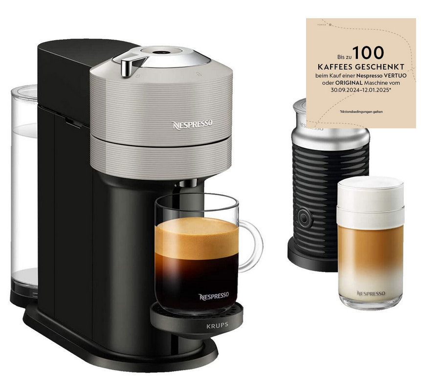 Krups XN 910B Nespresso Vertuo Next + Aeroccino 3 für 71,91€ (statt 155€) + gratis Kapseln