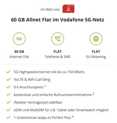 KNALLER 🔥📱 Vodafone Allnet Flat mit 60GB 5G für 14,99€ mtl.