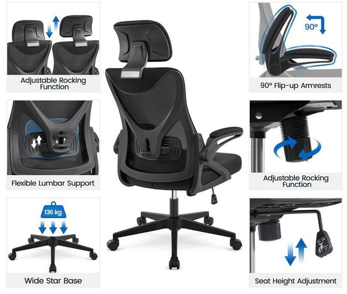 Yaheetech Bürostuhl mit hochklappbaren Armlehnen für 60,79€ (statt 76€)