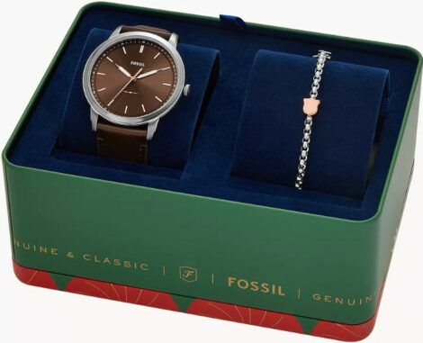 Fossil Box Set Minimalist Uhr mit 3 Zeiger Werk & Leder Armband für 55,49€ (statt 99€)