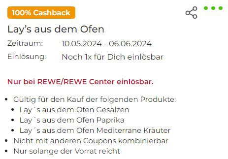 Geht noch! Rewe: 100% Cashback für Chipstüten von Lay’s über couponplatz