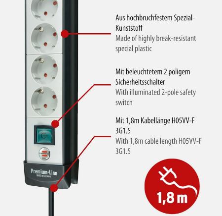 Brennenstuhl Premium Line Steckdosenleiste, 4 Fach für 9,49€ (statt 13€)