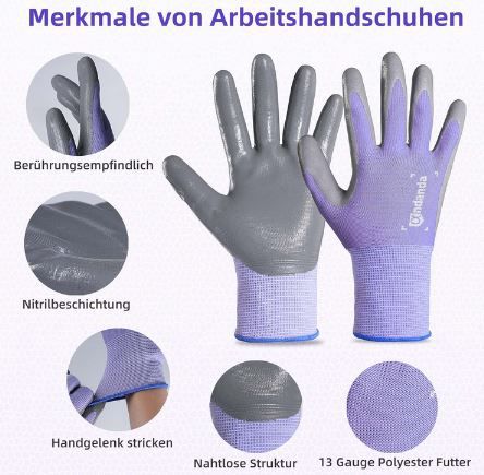 12 Paar Damen Gartenhandschuhe (L) mit Nitrilschicht für 12,99€ (statt 26€)