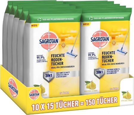 10er Pack Sagrotan Bodenreinigungstücher Zitrone ab 17,94€ (statt 30€)