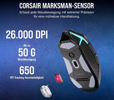 Corsair Nightsabre Wireless RGB FPS/MOBA Maus mit 26K DPI für 118,99€ (statt 141€)