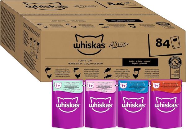 84er Pack Whiskas Adult 1+ Katzennassfutter Tasty Duo ab 23,84€ (statt 35€)