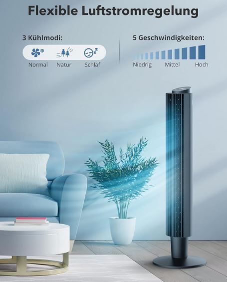 Herilios Turmventilator mit Fernbedienung, 106cm für 59,98€ (statt 100€)