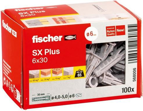 100er Pack fischer Spreizdübel SX Plus 6 x 30 für 4,43€ (statt 9€)