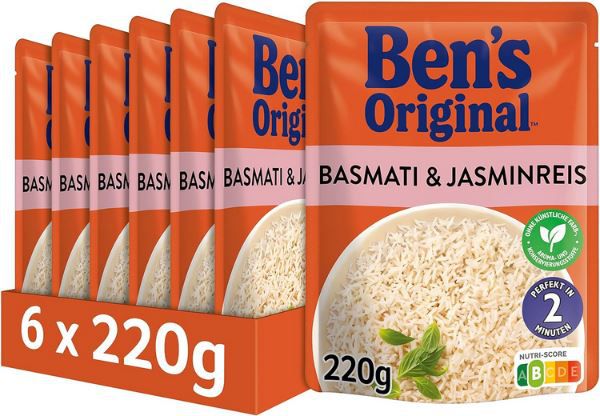 🍚 6x Bens Original Express Basmati & Jasminreis ab 7,55€ (statt 14€)   1,26€ pro Tüte