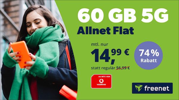 KNALLER 🔥📱 Vodafone Allnet Flat mit 60GB 5G für 14,99€ mtl.