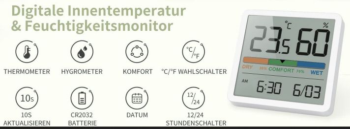 NOKLEAD digitales Thermo  & Hygrometer für Innen für 6,74€ (statt 13€)