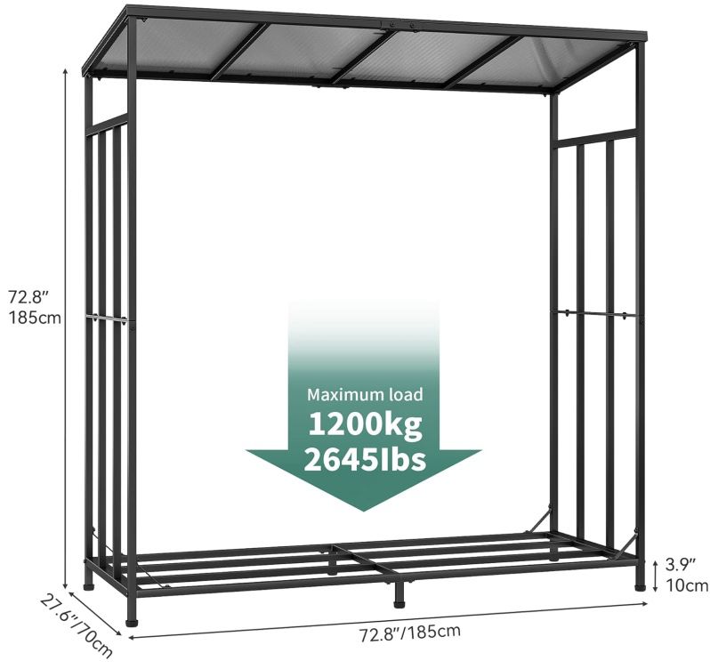 YITAHOME Metall Kamin  Brennholzregal (185x70x185 cm) für 123€ (statt 176€)