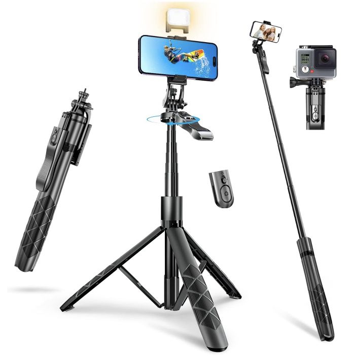 Wurycia Selfie Stick & Stativ (bis zu 1,54m) mit Licht für 14,98€ (statt 30€)