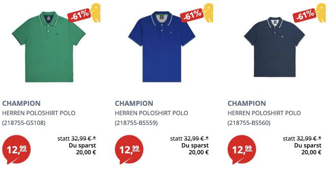 Champion Poloshirt aus Baumwolle für 17,98€ (statt 30€)