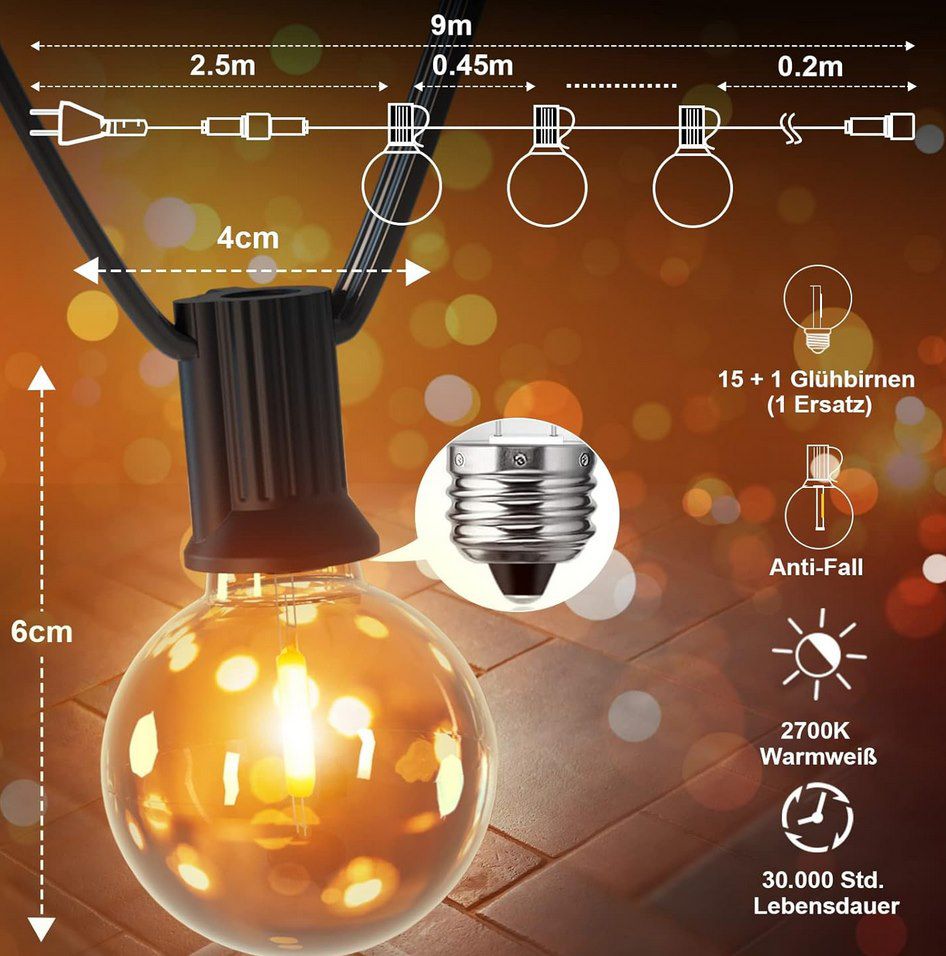 45% Rabatt auf LED Außenlichterkette z.B. 9m für 13,74€ (statt 25€)