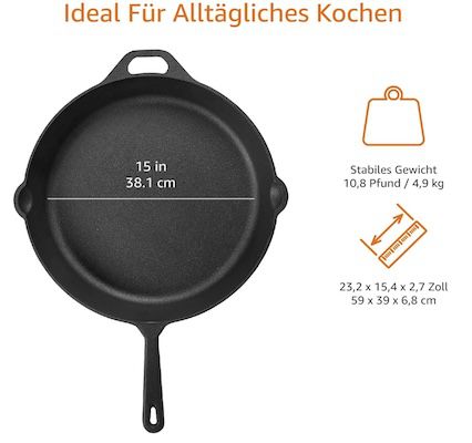 Amazon Basics   Bratpfanne aus Gusseisen mit 38,1 cm für 34€ (statt 40€)