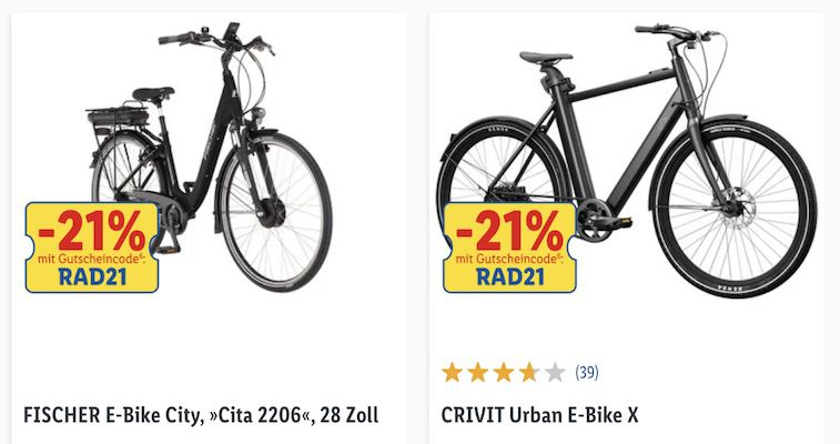 LIDL:  21% auf ausgewählte E Bikes   z.B. Fischer MTB für 808€ (statt 1.000€)