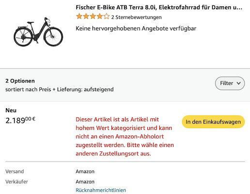 Fischer E Bike ATB Terra 8.0i (2023) für 2.189€ (statt 2.629€)