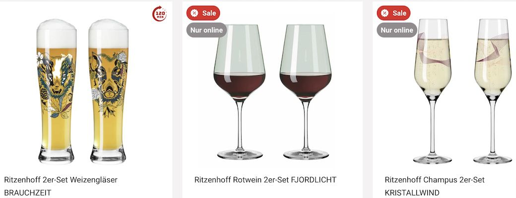 🍽️ Zurbrüggen: 25% auf Ritzenhoff Gläser z.B. Weingläser (12 tlg.) für 29,99€ (statt 44€)