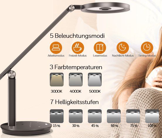 Ferrawel LED Dimmbare Augenschonende Schreibtischlampe für 44,99€ (statt 100€)