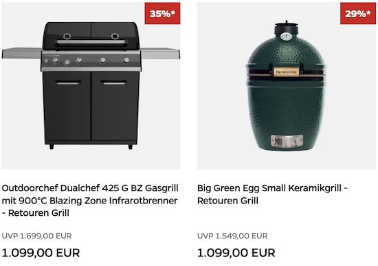 🍗 Grillfürst Retouren Angebote bis  54%   z.B. Outdoorchef 799€ (statt 899€)